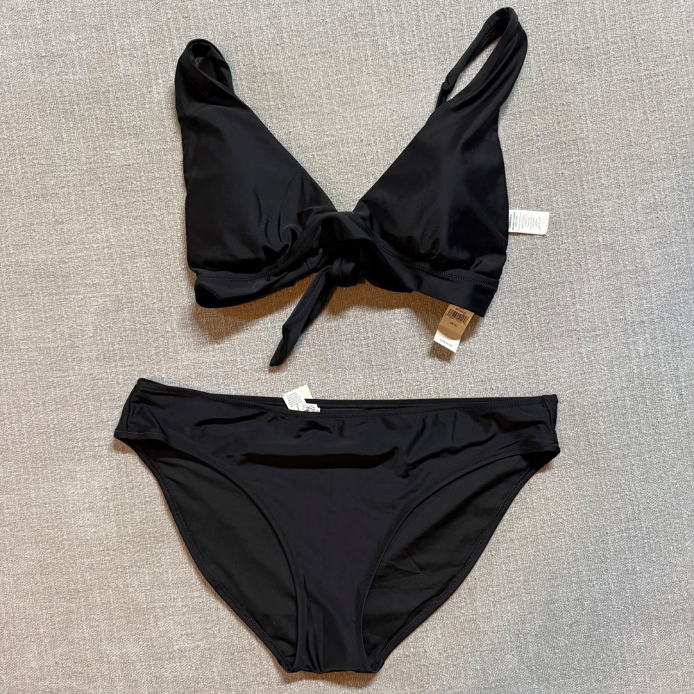 Aerie Black Bikini Set Size XL NWT Tie Triangle Top Low Rise Bottom Swimsuit